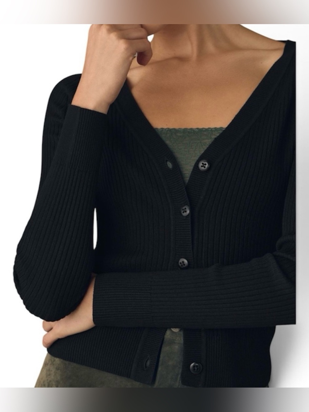 Anthropologie Maeve Black Ribbed V-Neck Button Cardigan Size Small